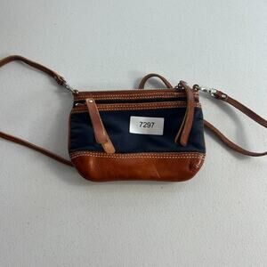 Lands End 1963 Bag Blue Canvas With Leather Trims Crossbody Strap
